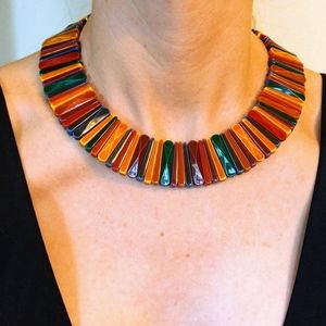 VINTAGE 1980's jeweltone rainbow NECKLACE 80's (C7)